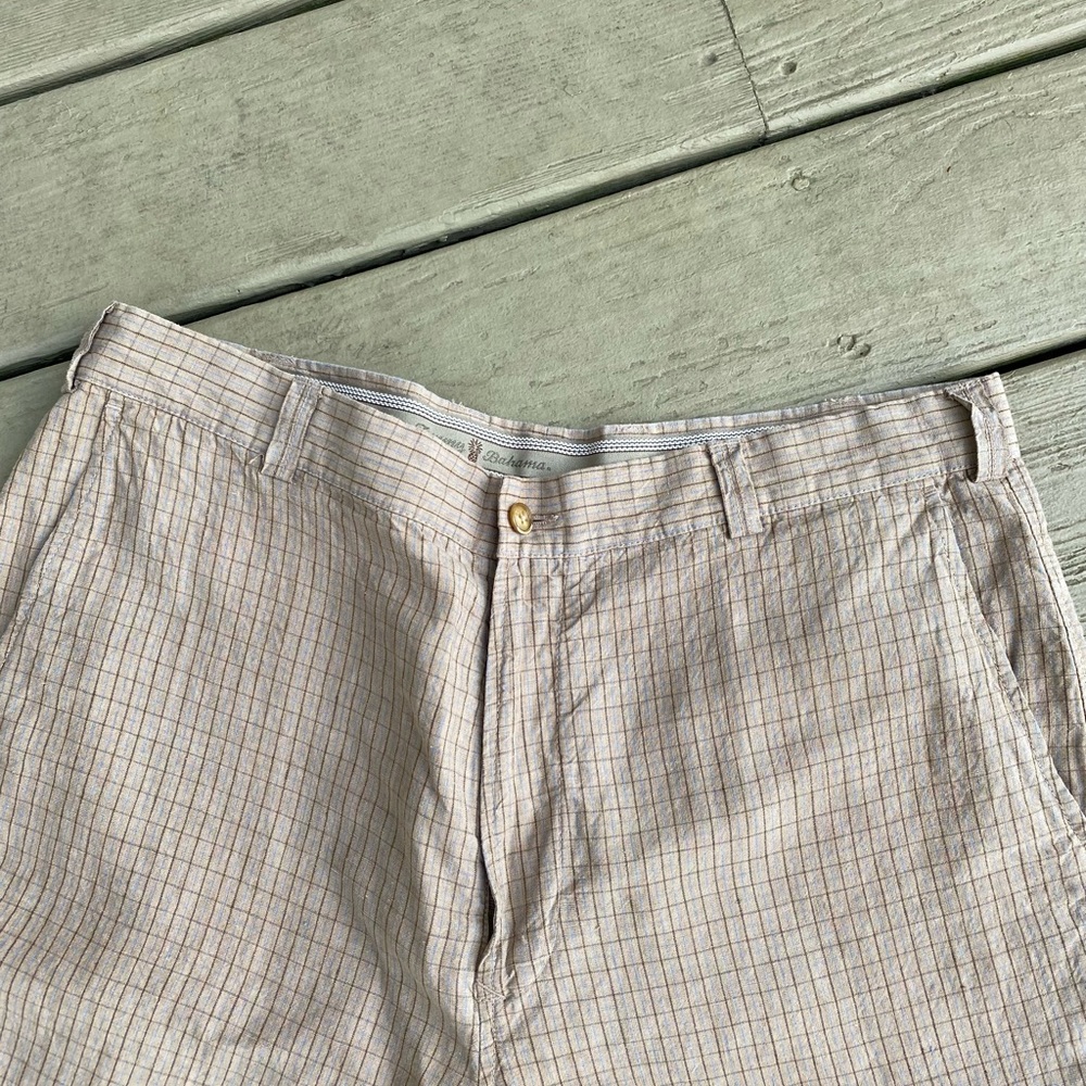 Tommy Bahama - Mens cream/blue/brown checkered LINEN/SILK high rise shorts, 36 - Picture 3 of 8